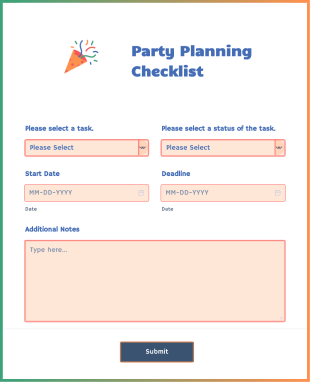 Party Planning Checklist Form Template