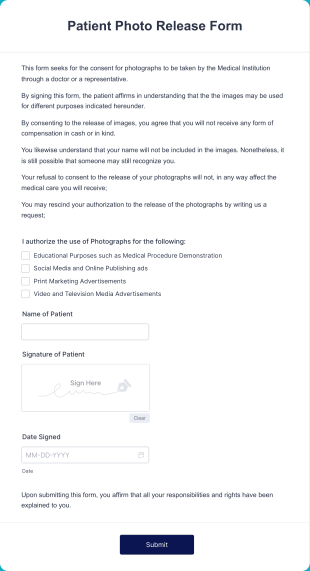 Patient Photo Release Form Template