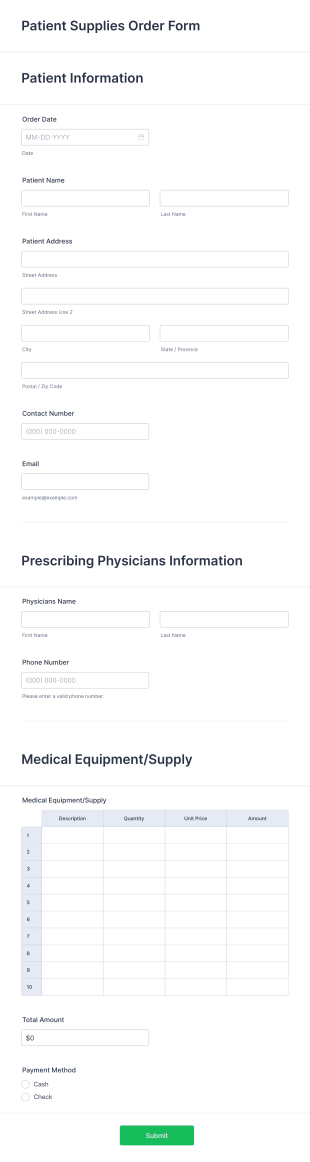 Patient Supplies Order Form Template