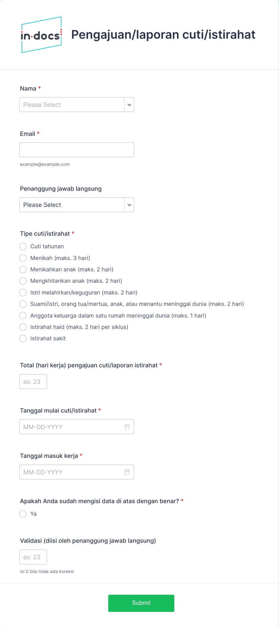 Pengajuan cuti Template Formulir | Jotform