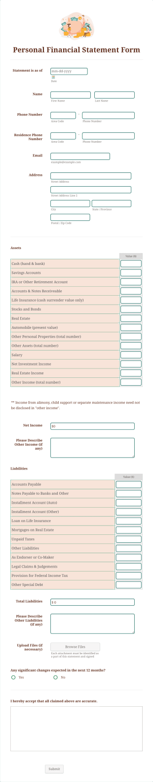 Personal Financial Statement Form Template
