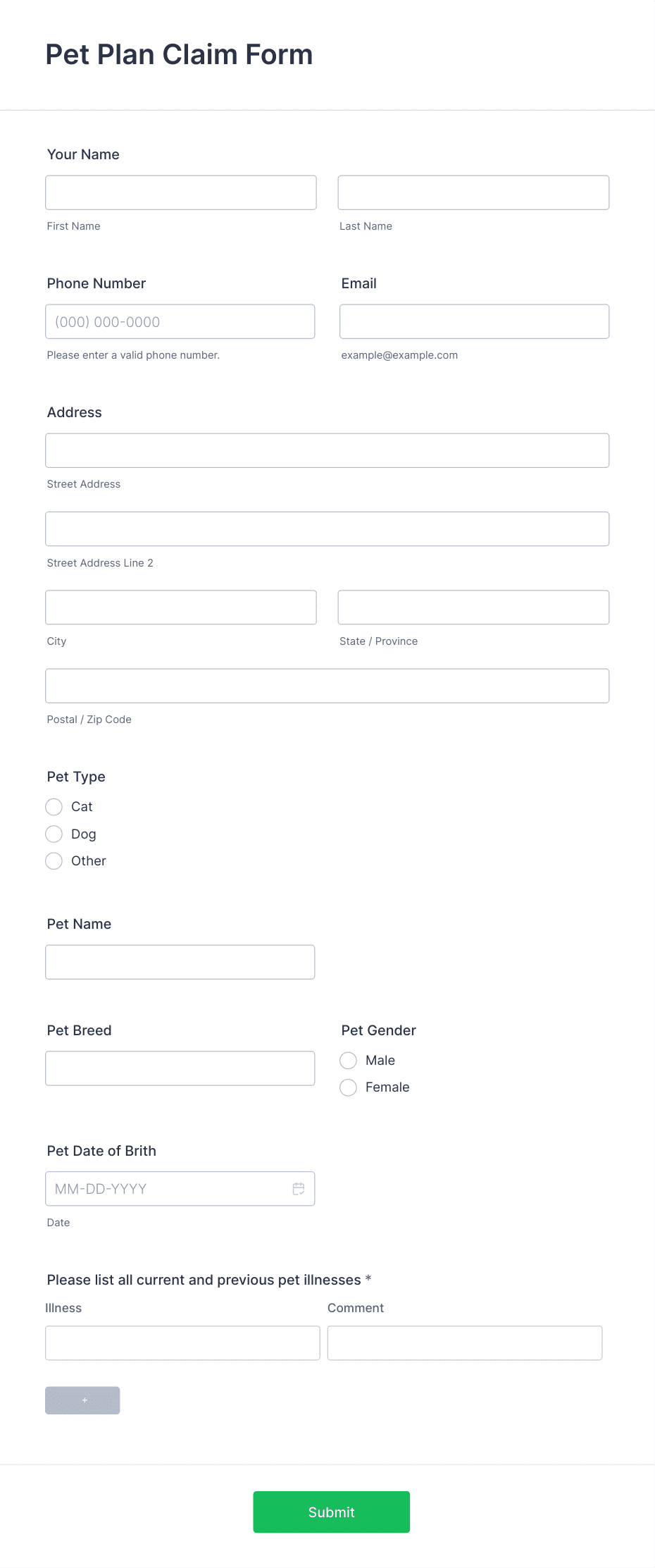 Pet Plan Claim Form Template | Jotform