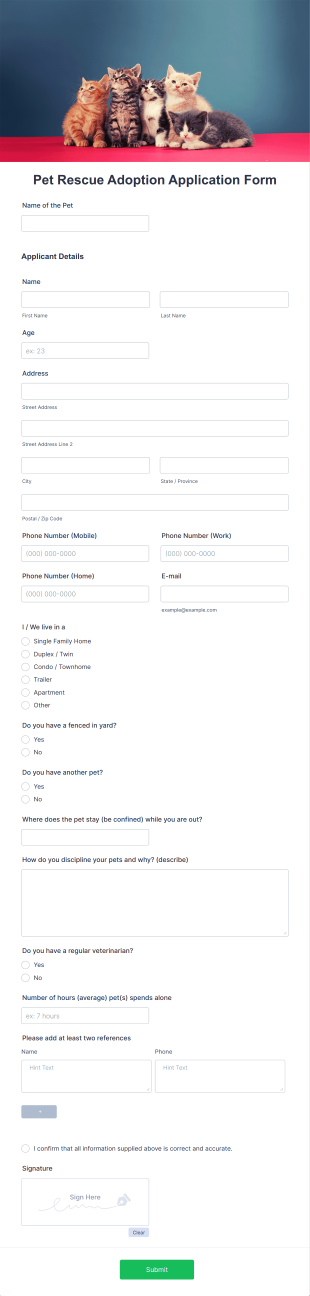 Pet Rescue Adoption Application Form Template