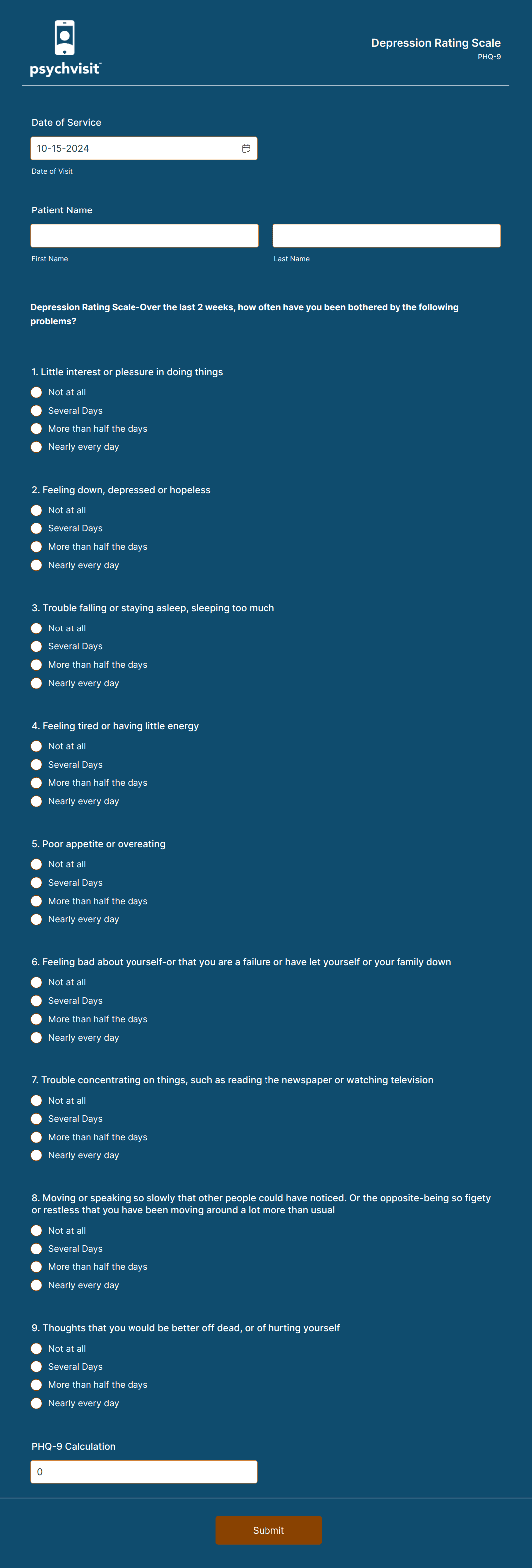 PHQ-9 Rating Scale Form Template | Jotform