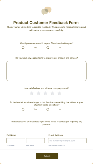 Product Customer Feedback Form  Form Template