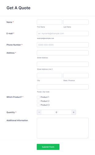 Product Quote Form Template