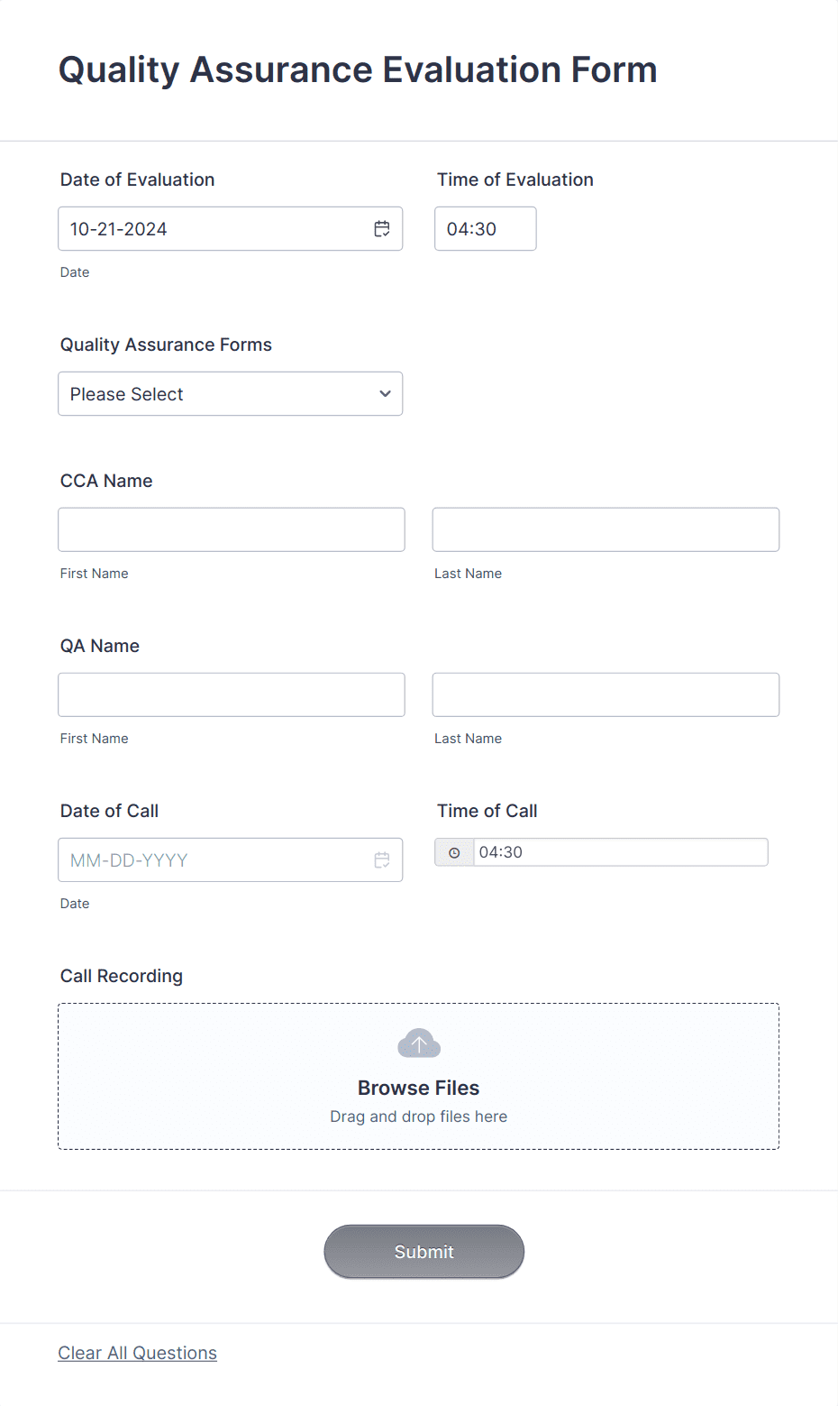 Quality Assurance Evaluation Form Template | Jotform