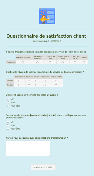 Questionnaire De Satisfaction Client  Form Template
