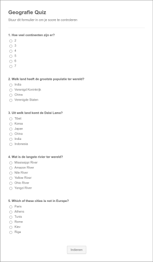 Quiz Formulier Met Aantal Juiste Antwoorden Berekening Form Template