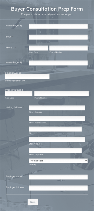 Real Estate Buyer Questionnaire Form Template