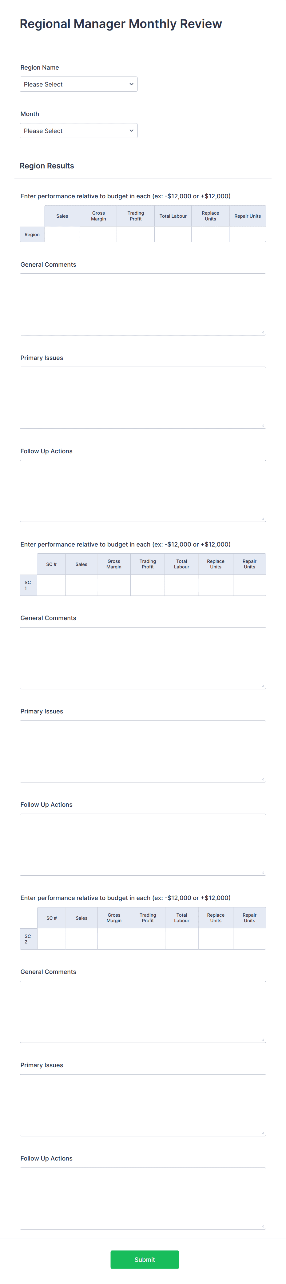 Regional Manager Monthly Report Form Template | Jotform