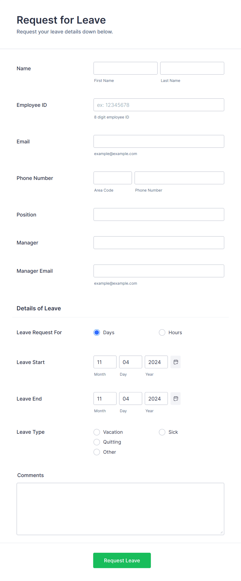 Leave Request Form Template Jotform