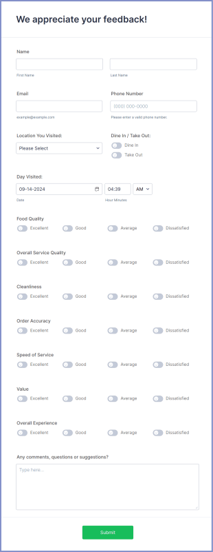 Restaurant Feedback Form Template