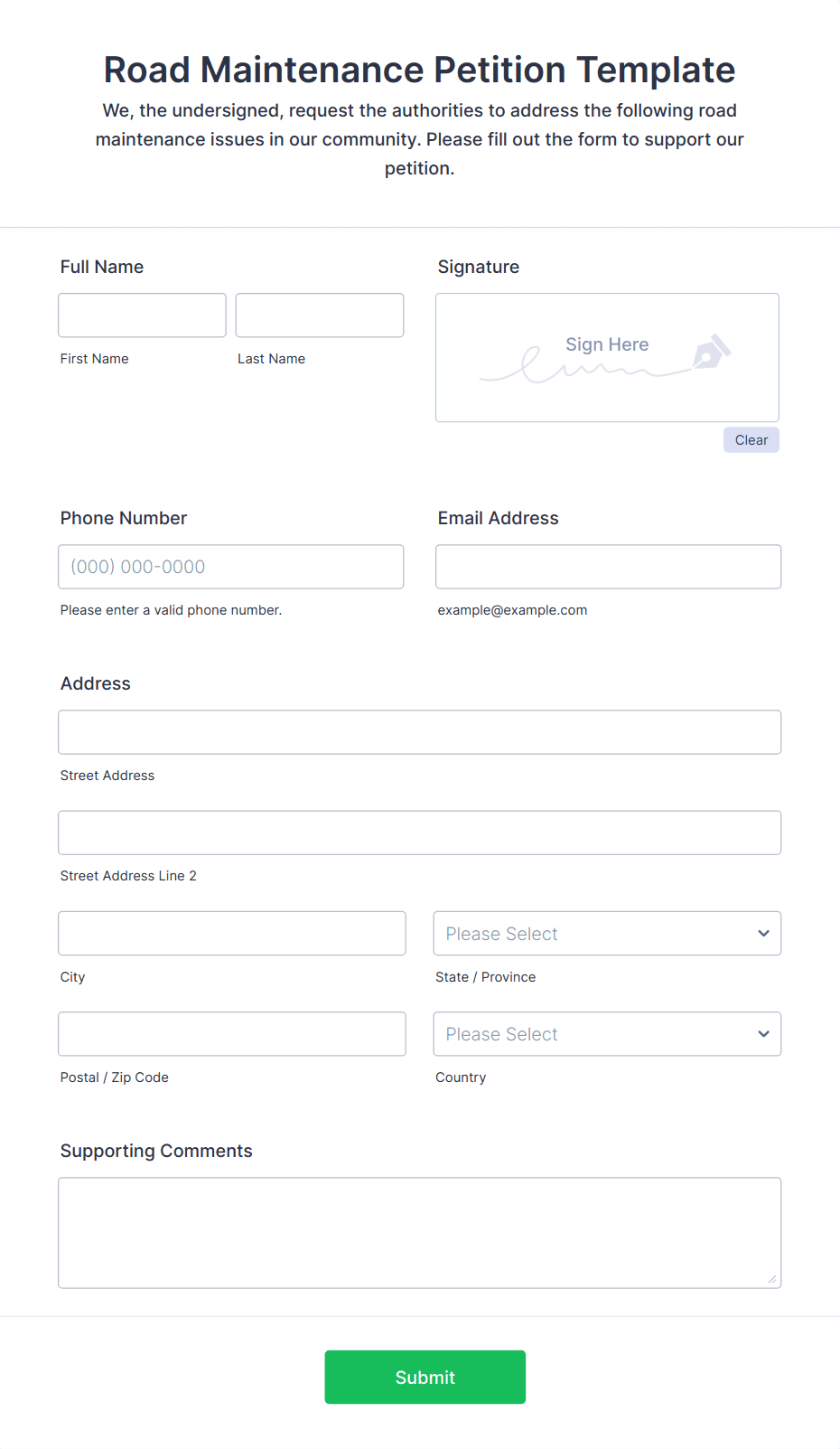 Road Maintenance Petition Template Form Template | Jotform