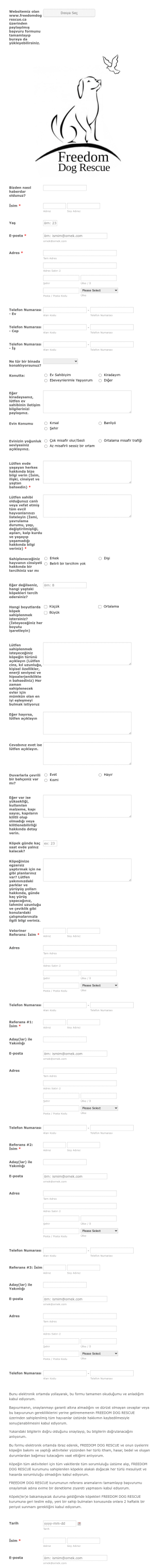 Sahiplenme Başvuru Form Template