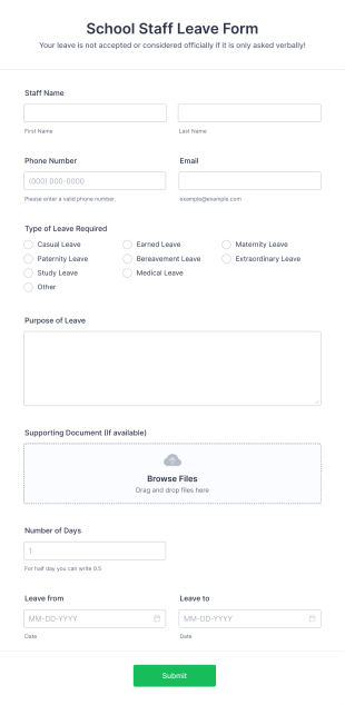 School Staff Leave Form Template