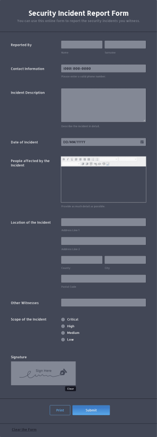 Security Incident Report Form Template