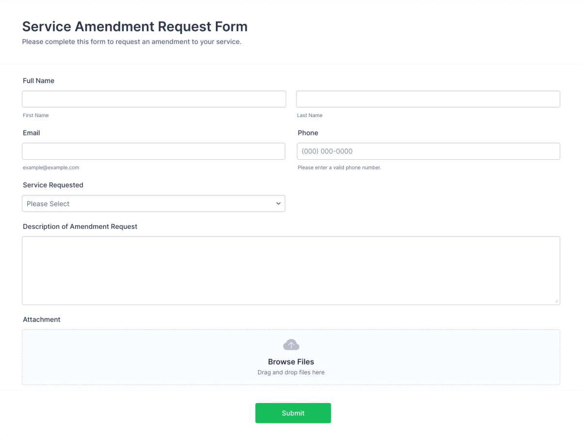 Service Amendment Request Form Template | Jotform