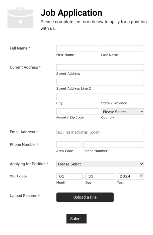 Simple Job Application Form White And Responsive Form Template