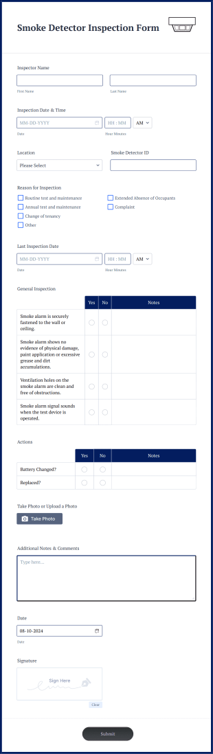 Smoke Detector Inspection Form  Form Template