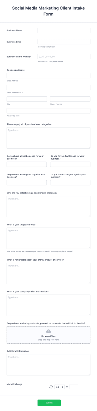 Social Media Marketing Client Intake Form Template