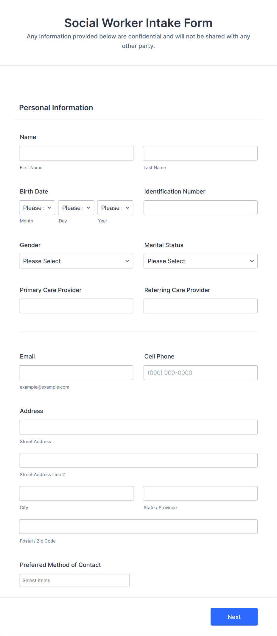 Social Worker Intake Form Template | Jotform