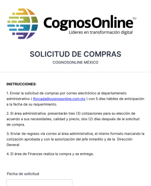 SOLICITUD DE COMPRAS COGNOSONLINE MÉXICO Form Template