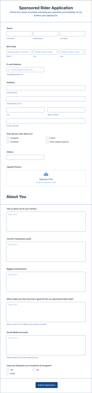 Sponsored Rider Application Form Template