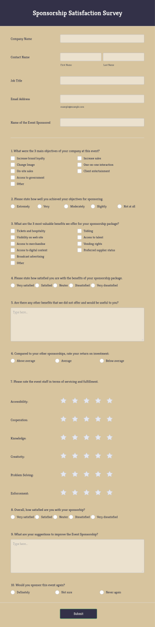 Sponsorship Satisfaction Survey Form Template