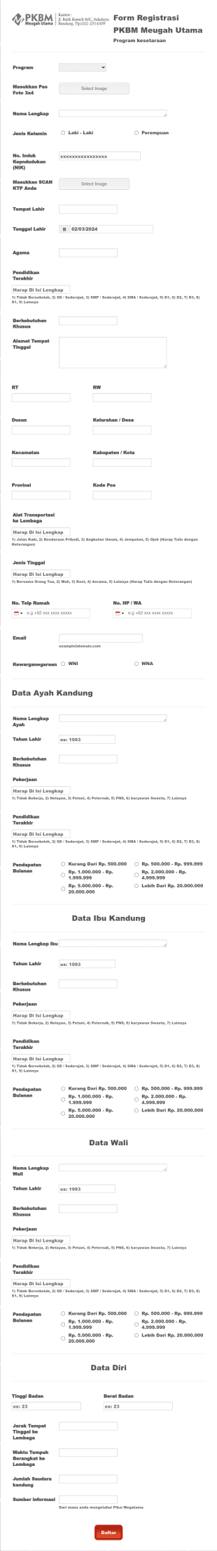Student Information Form In Indonesian Form Template