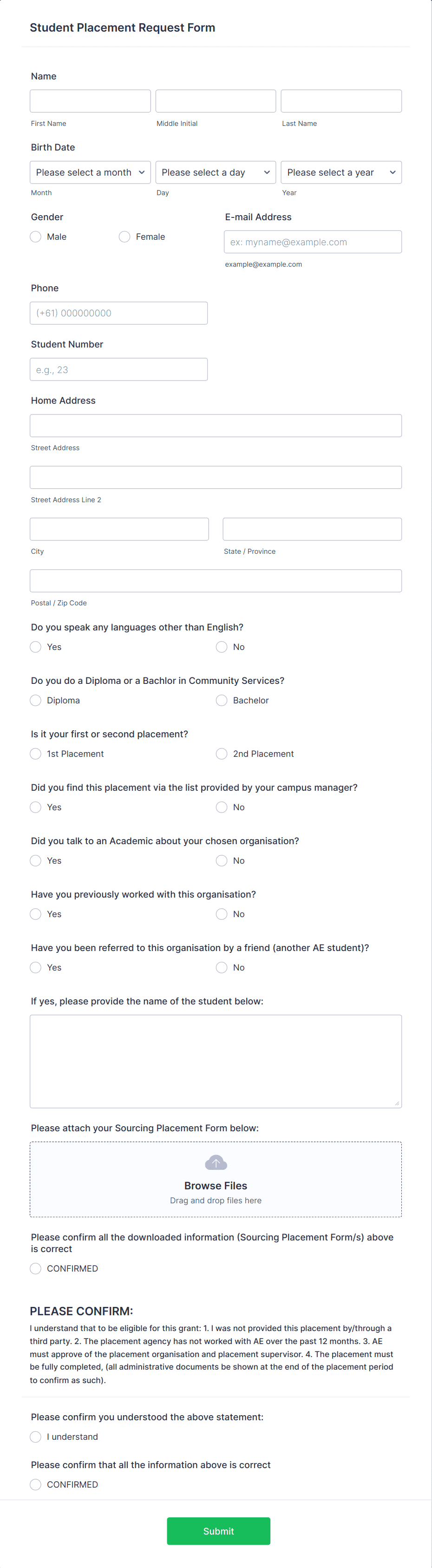 Student Placement Request Form Template | Jotform