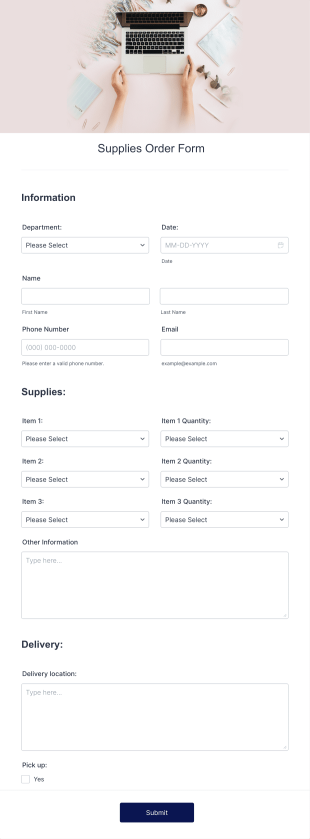 Supplies Order Form Template