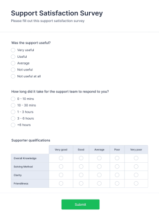 Support Satisfaction Survey Form Template