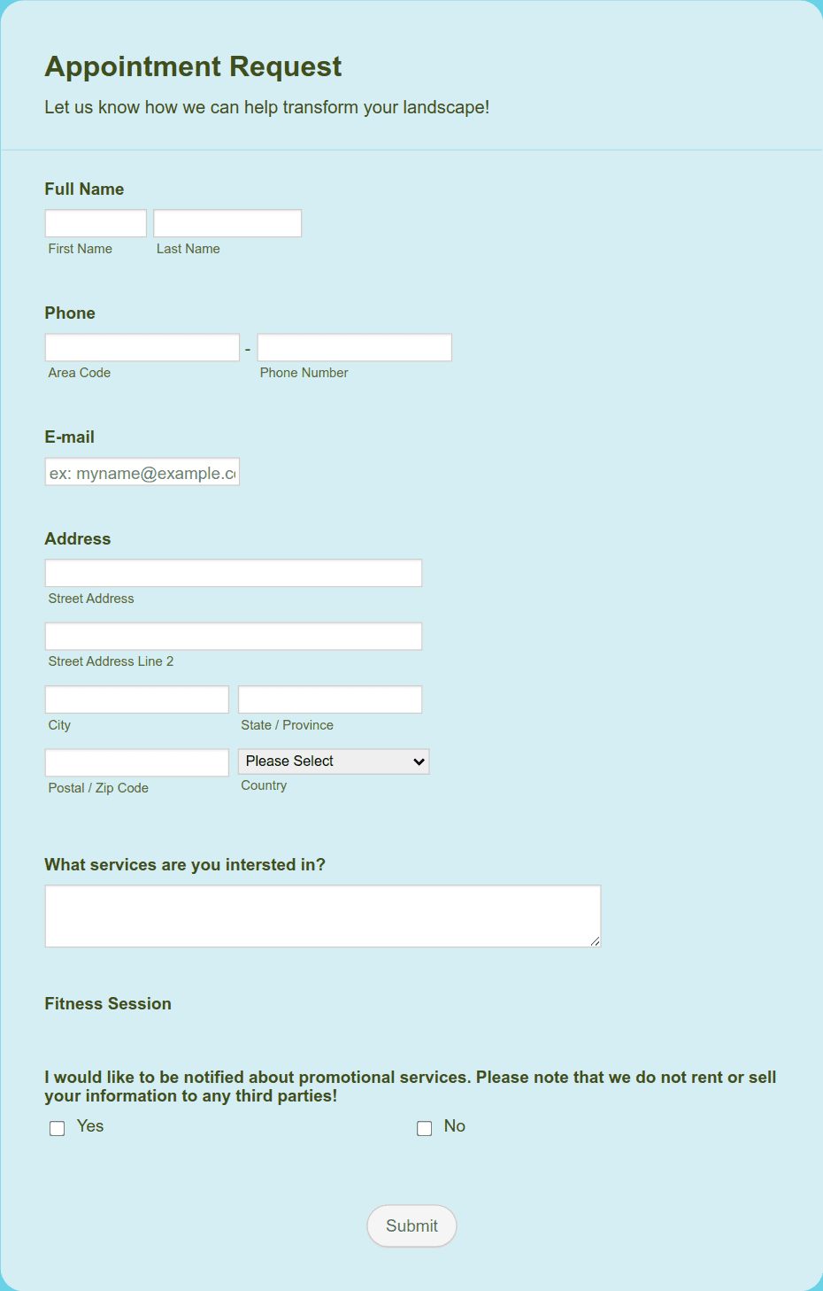 Swim Fit Fitness Session Request Form Template 