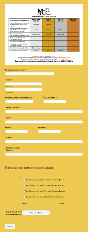 The Main Event 2017 Sponsors Form Template