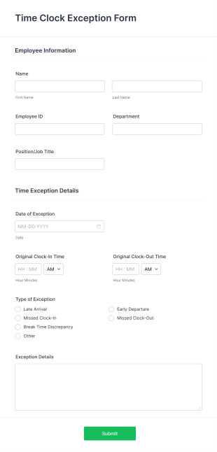 Time Clock Exception Form Template | Jotform