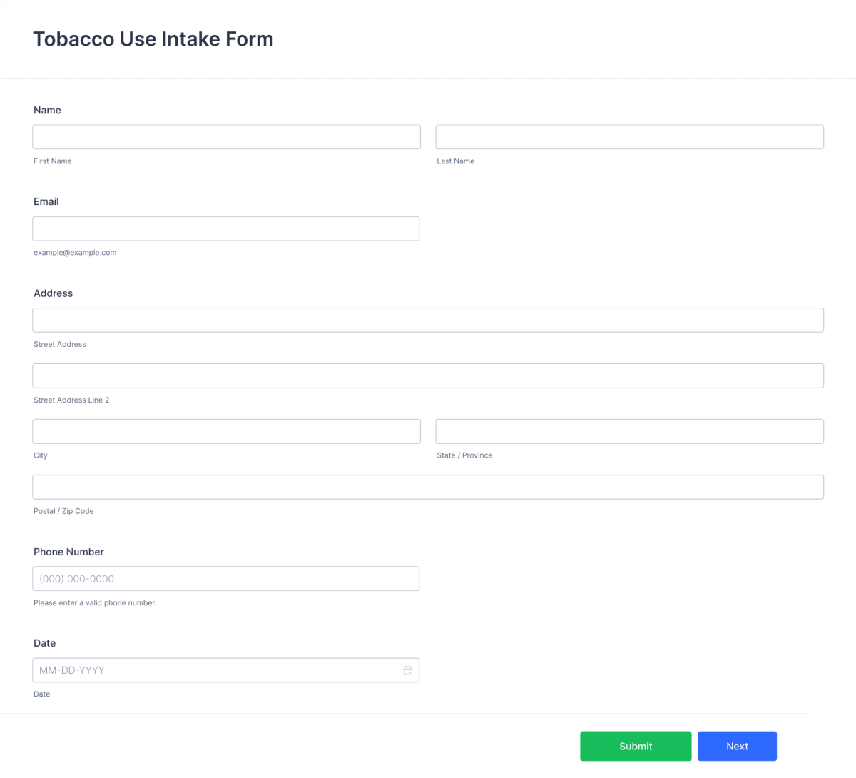 Tobacco Use Intake Form Template | Jotform