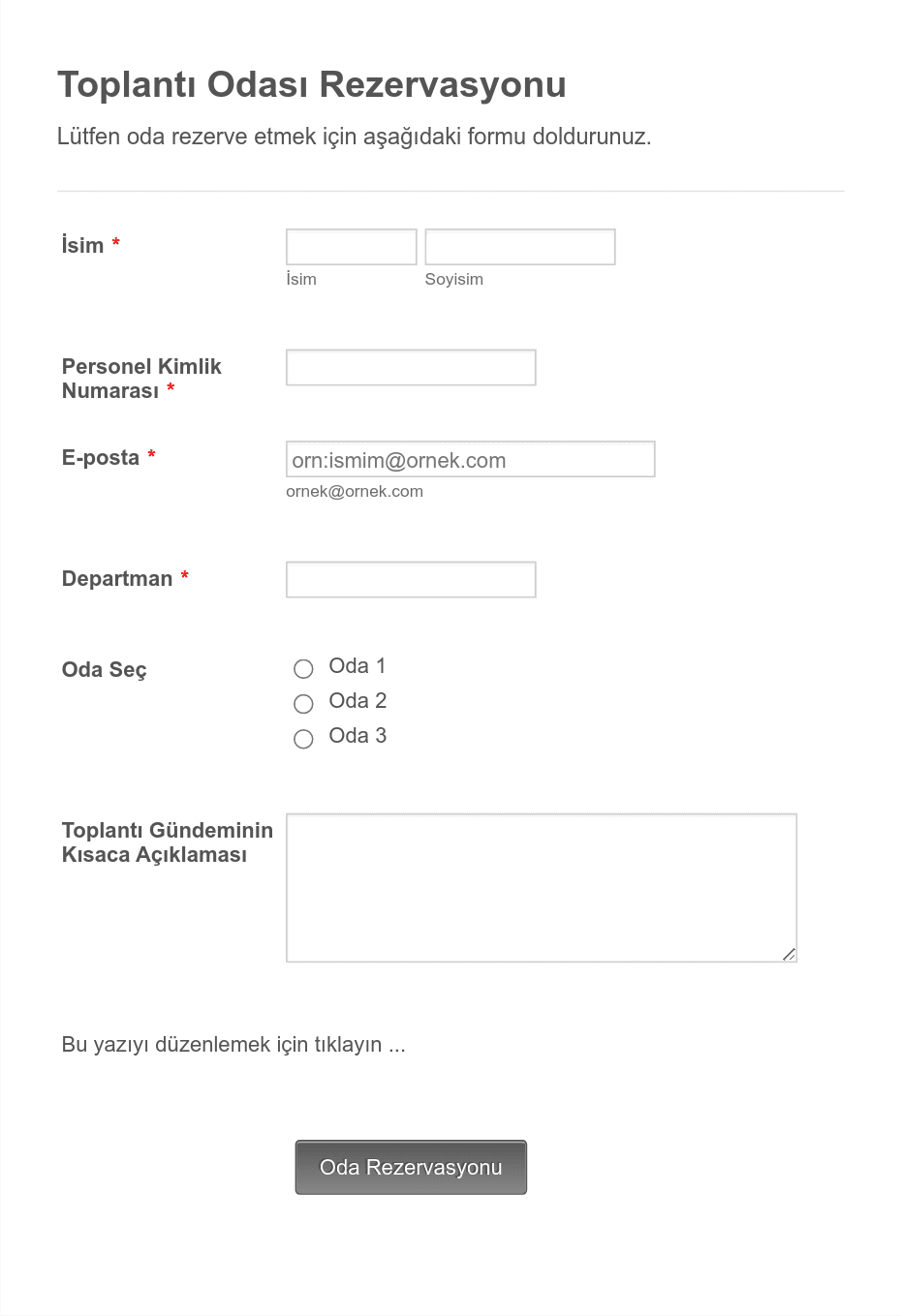 Toplantı Odası Rezervasyon Form Şablonu | Jotform