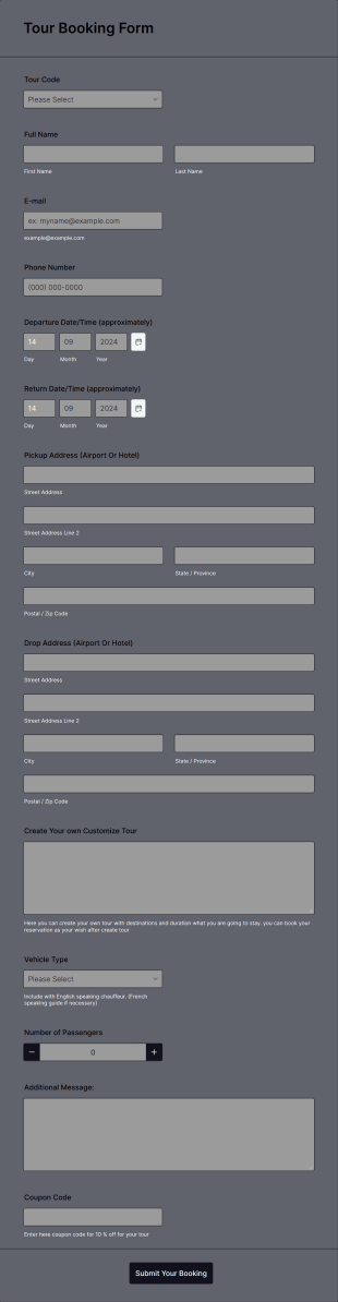 Tour Booking Form Template