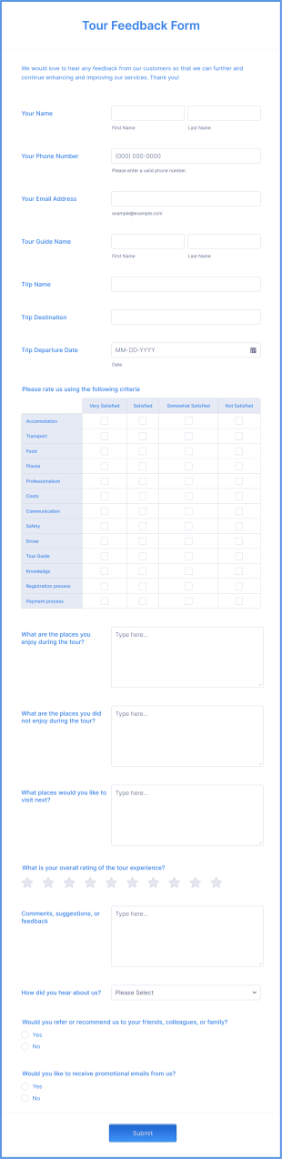 Tour Feedback Form Template