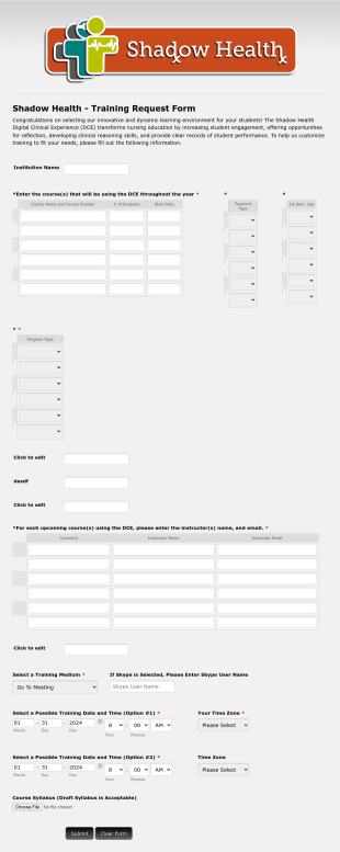Training Request For Nursing Education Form Template