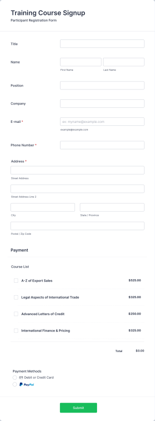 Training Application Form Template