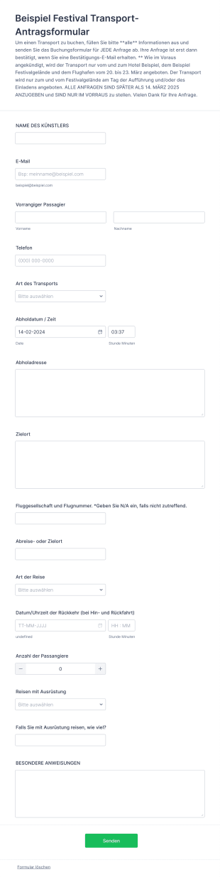 Transportanfrage Form Template