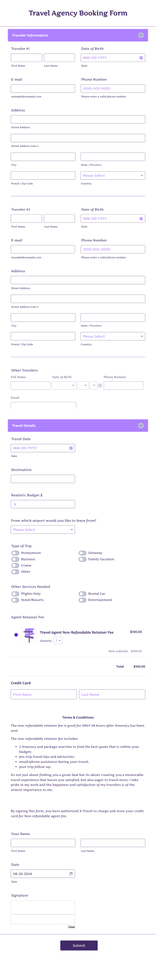 Travel Agency Booking Form Template