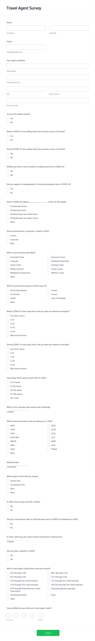 Travel Agent Survey Form Template