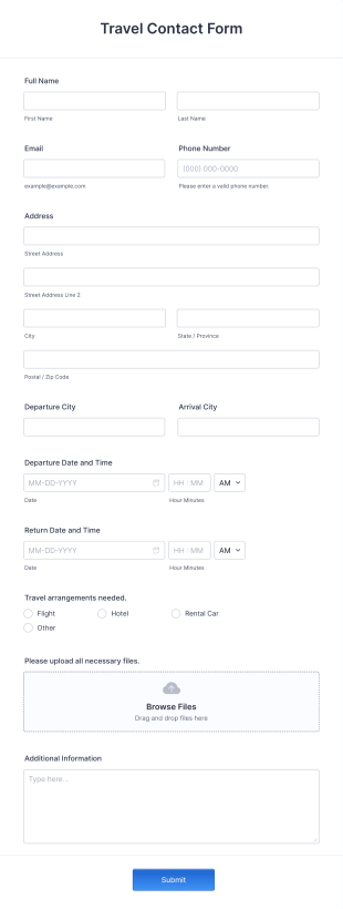 Travel Contact Form Template