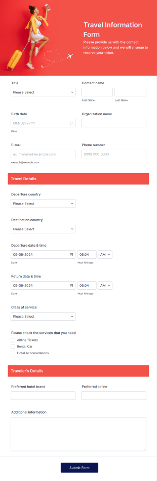 Travel Information Form Template