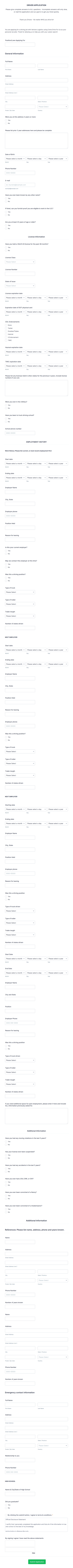 Truck Driver Application Form Template