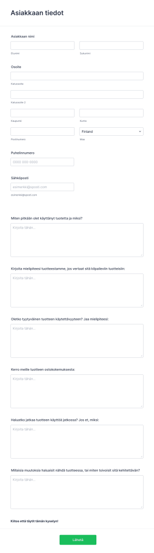Tuotekysely Lomake Form Template