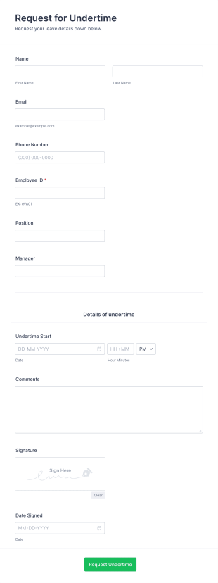 Undertime Request Form Template